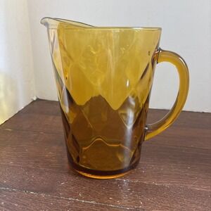 Vintage HAZEL ATLAS Depression Glass (ATC36) Diamond Optic PITCHER Amber‎ Gold